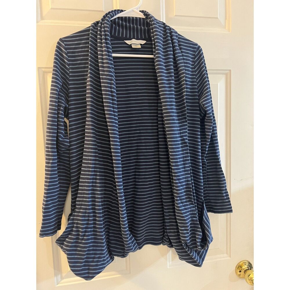 The Company Store Blue Striped 100% Pima Cotton Open Front Cardigan Sweater M